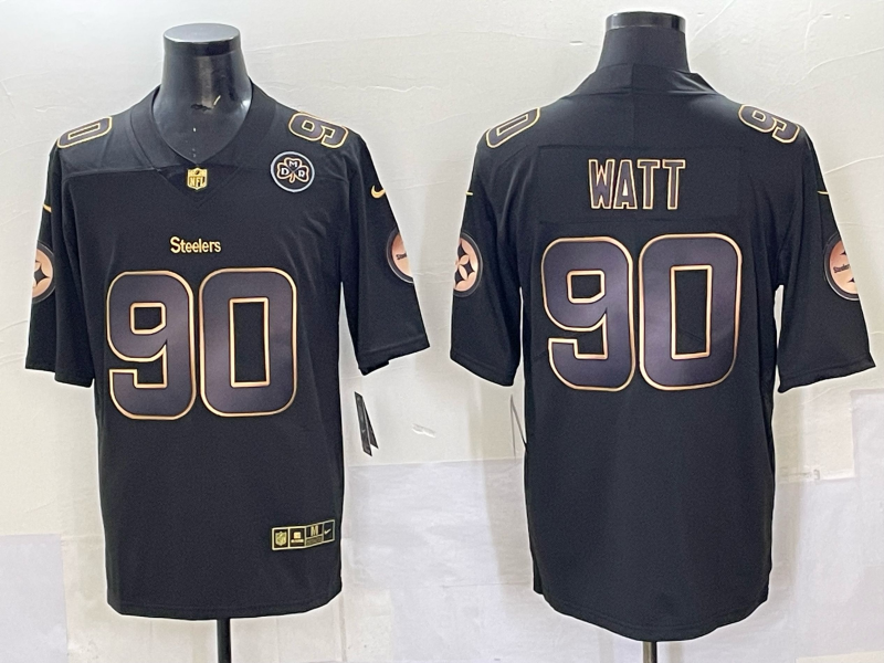 Men Pittsburgh Steelers #90 Watt Black Nike Limited NFL 2025 Jersey style 04